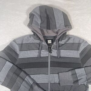 Vintage Ocean Pacific Hoodie Mens M Gray Stripe Full Zip Long Sleeve Regular Fit